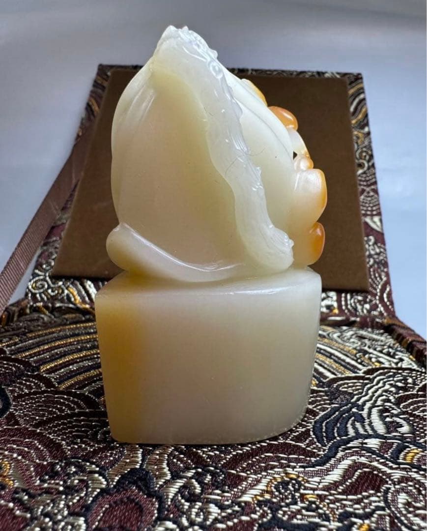 【花鳥】 蓮花　鳥　大材　美品　高級印材　篆刻　印石　寿山石 芙蓉 ヒビ箱付き