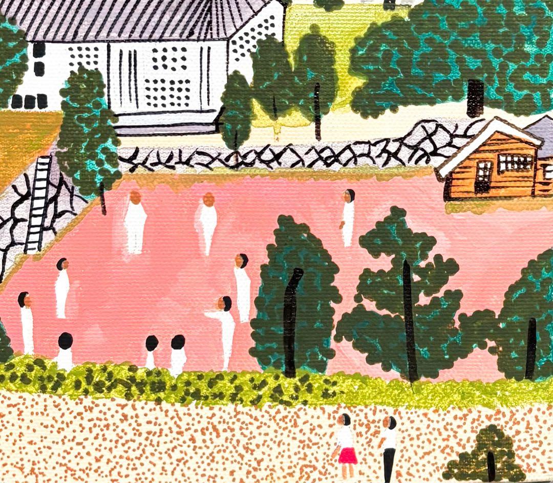 【F4号】手描き油彩　山下清【桜島】額縁　未使用額　サイン　落款　絵画　風景画