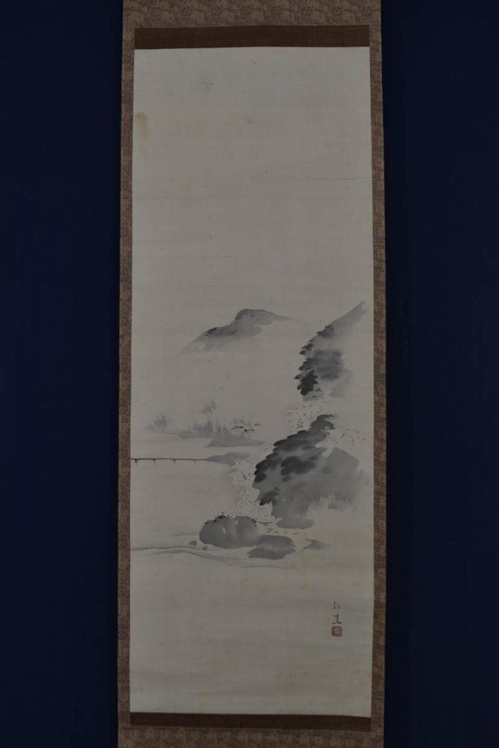 【真作】日比野白圭/嵐山春色図/掛軸/名家伝来/Z-875