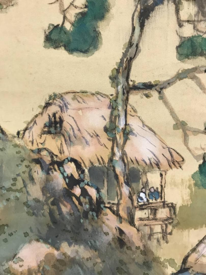 真作/一葉/青緑滝山水図/山水図/掛軸/名家伝来/AE-167