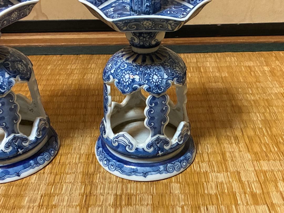 古伊万里 中国 青花 染付 燭台 一対 時代物 中国美術