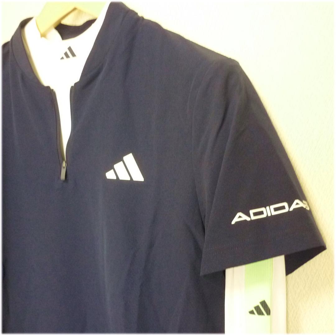 新品(メンズL)アディダスゴルフ 紺×白グラフィックレイヤードシャツ2枚セット
