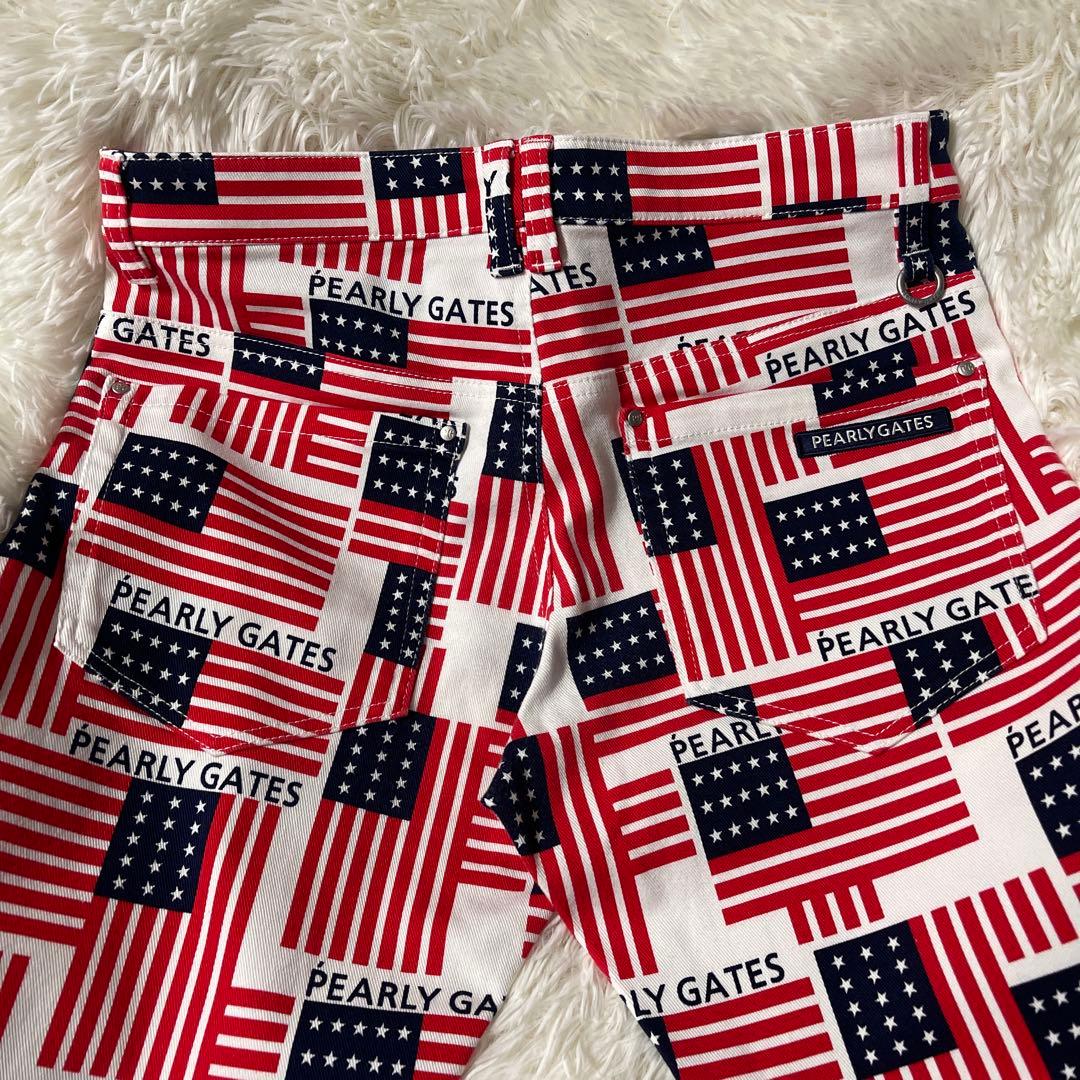 極美品　PEARLY GATES アメリカ国旗柄パンツ　赤×白　Lサイズ