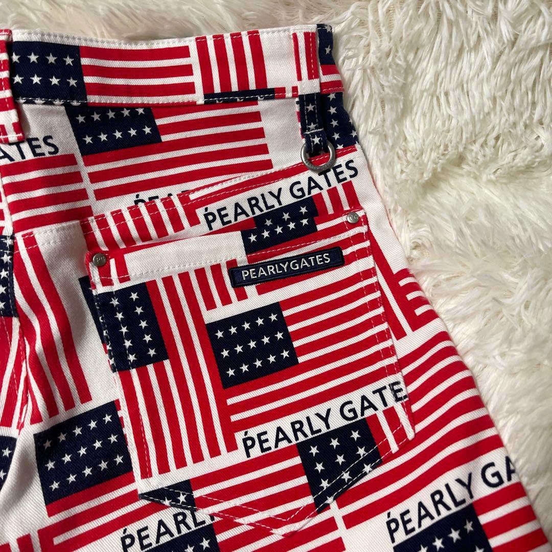 極美品　PEARLY GATES アメリカ国旗柄パンツ　赤×白　Lサイズ