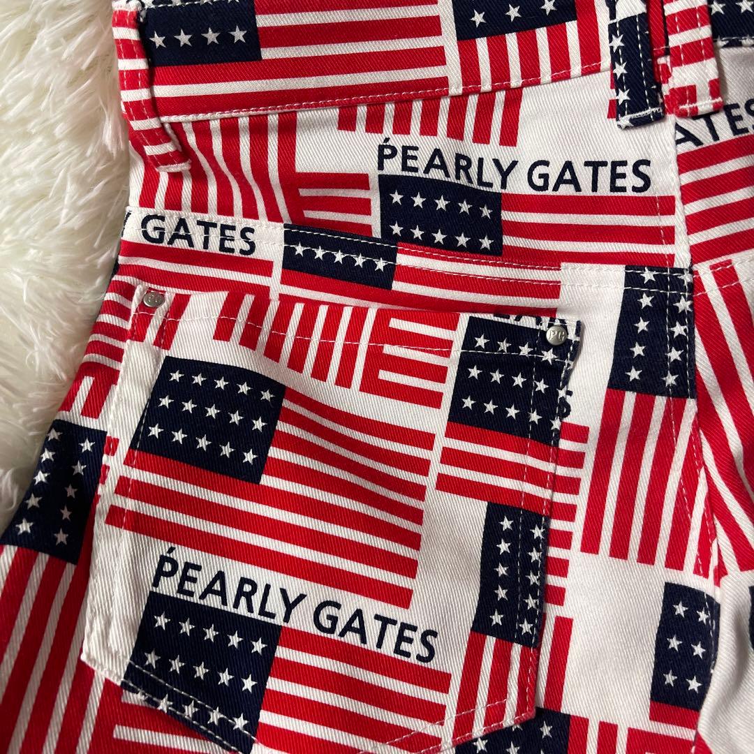 極美品　PEARLY GATES アメリカ国旗柄パンツ　赤×白　Lサイズ