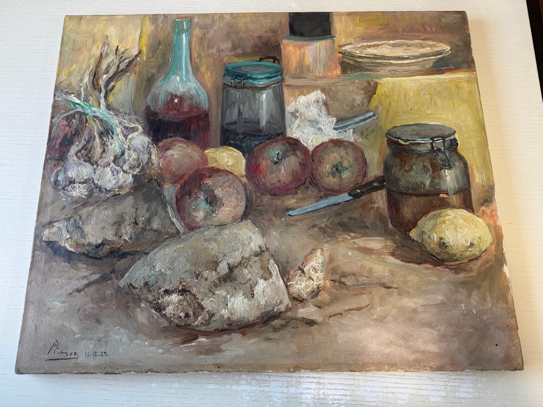 パブロ ピカソ 貴重肉筆 静物画 キャンバス 油彩 表サイン パリ画廊作品認識票
