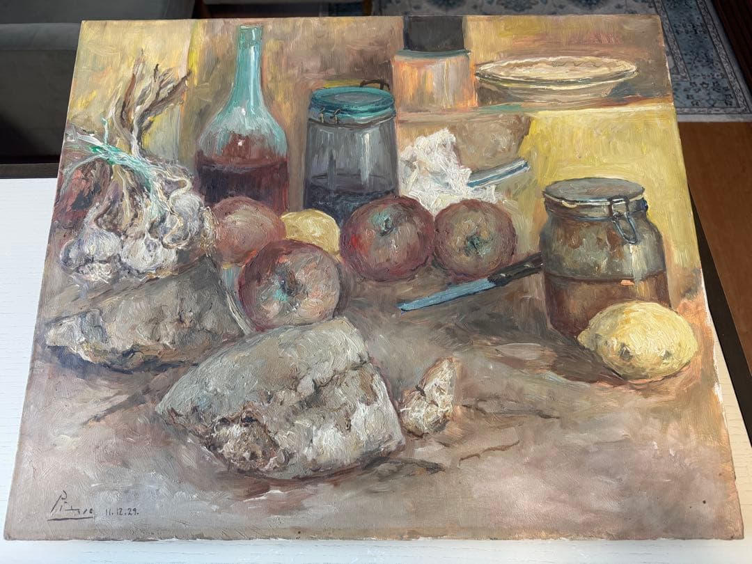 パブロ ピカソ 貴重肉筆 静物画 キャンバス 油彩 表サイン パリ画廊作品認識票