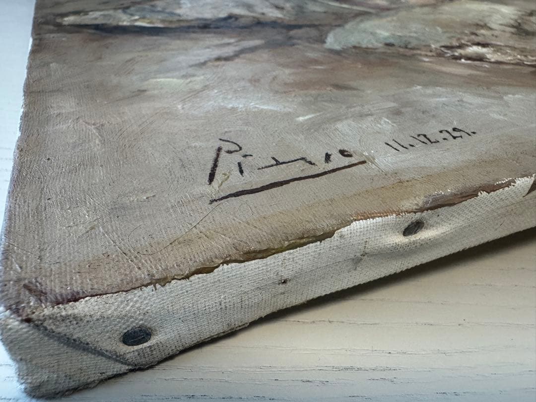 パブロ ピカソ 貴重肉筆 静物画 キャンバス 油彩 表サイン パリ画廊作品認識票