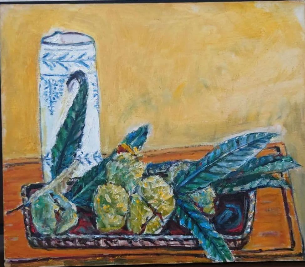 菅村武次郎作の静物画《栗と水差し》