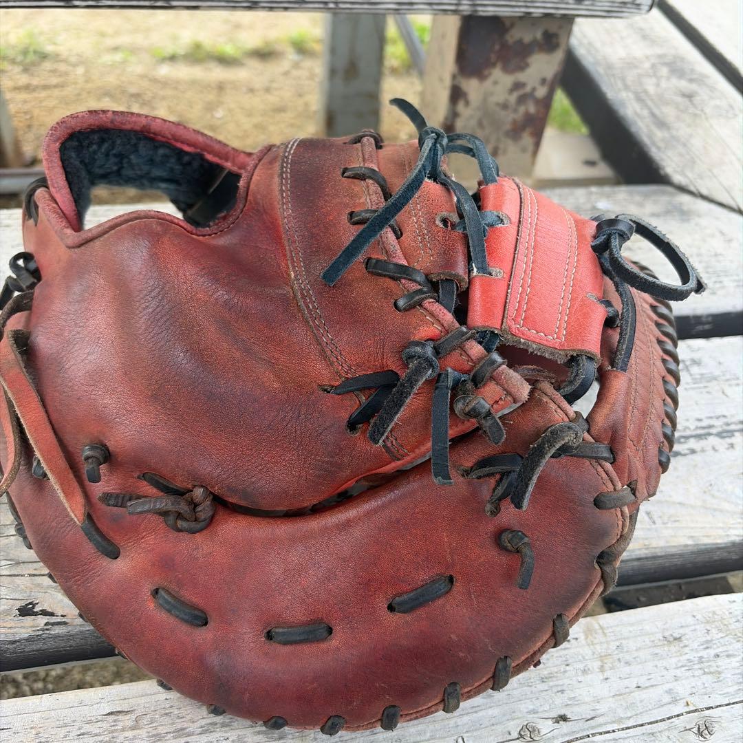 ジームス硬式野球グローブ レザー 赤 ファースト左投げ