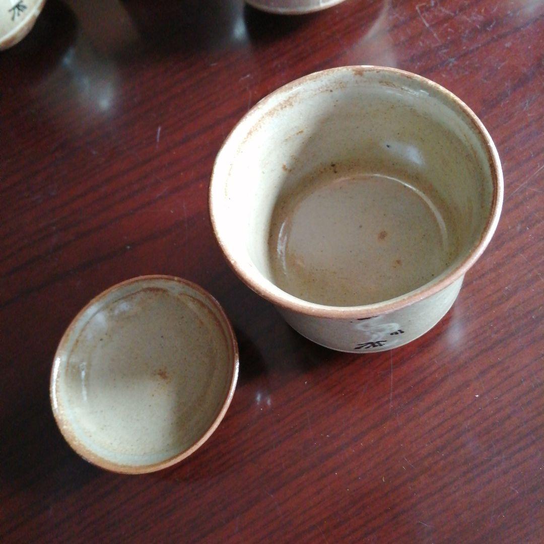 東雲焼　横井米禽　不俊斎好立鶴小蓋茶碗　6客　大正期