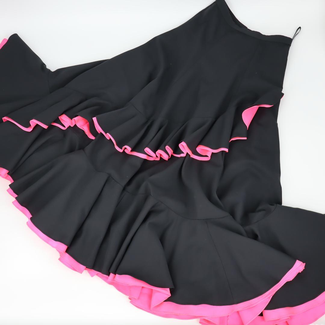 【美品 フラメンコ衣装】ブラック×鮮やかピンクフリル ファルダ スカート