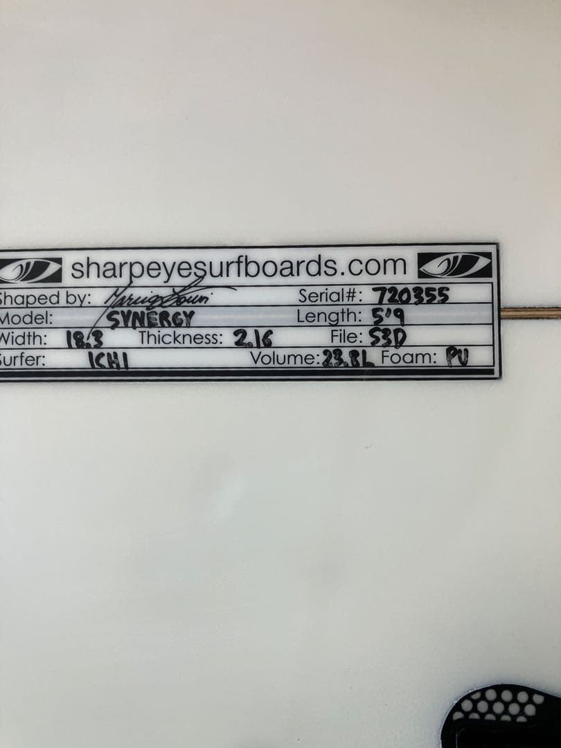 sharpeye SYNERGY　5'9 23.8L 渡邉壱孔使用　湘南手渡
