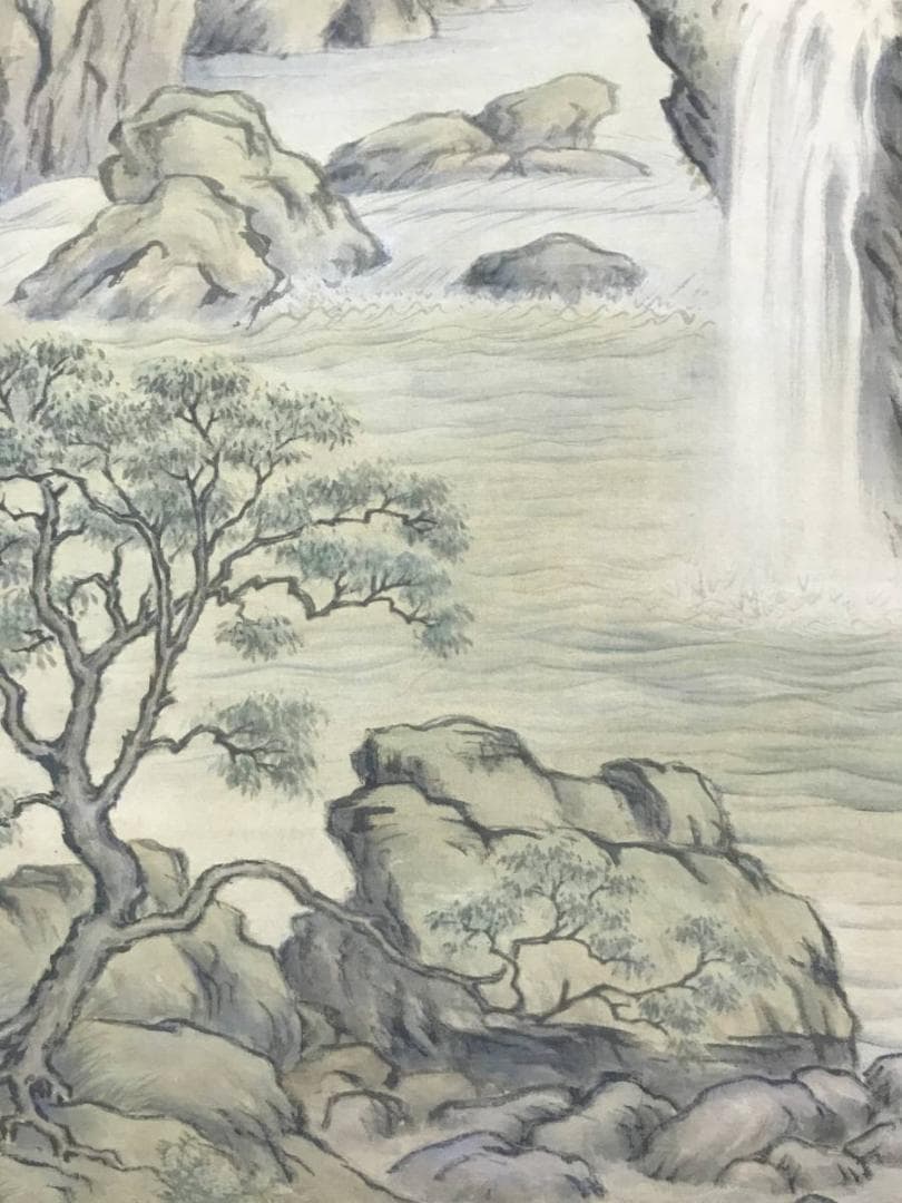 雨狭/滝山水図/山水図/掛軸/名家伝来/AE-230