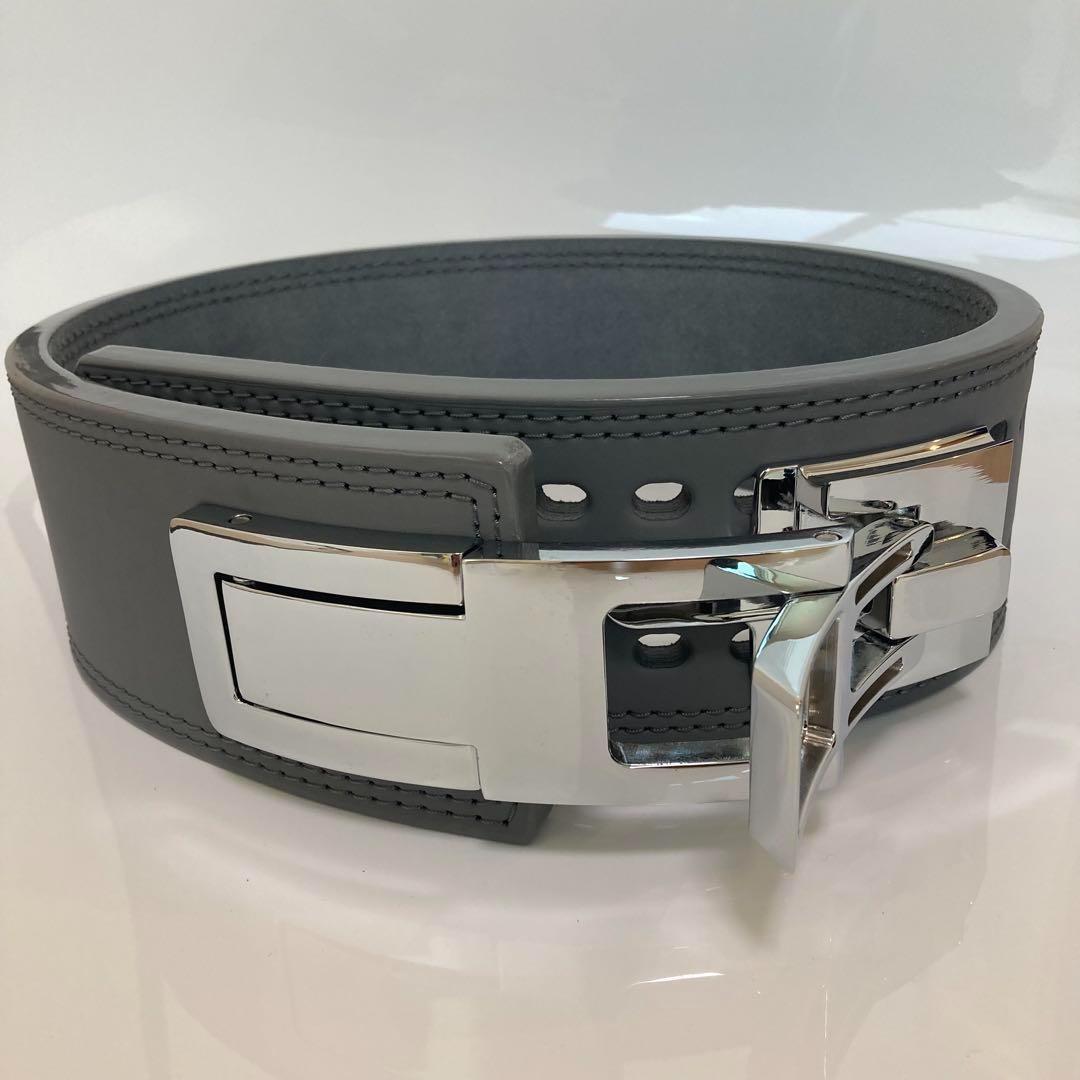 新品 パワーベルト レバーアクション Mサイズ 本革 グレー×艶銀 可変式