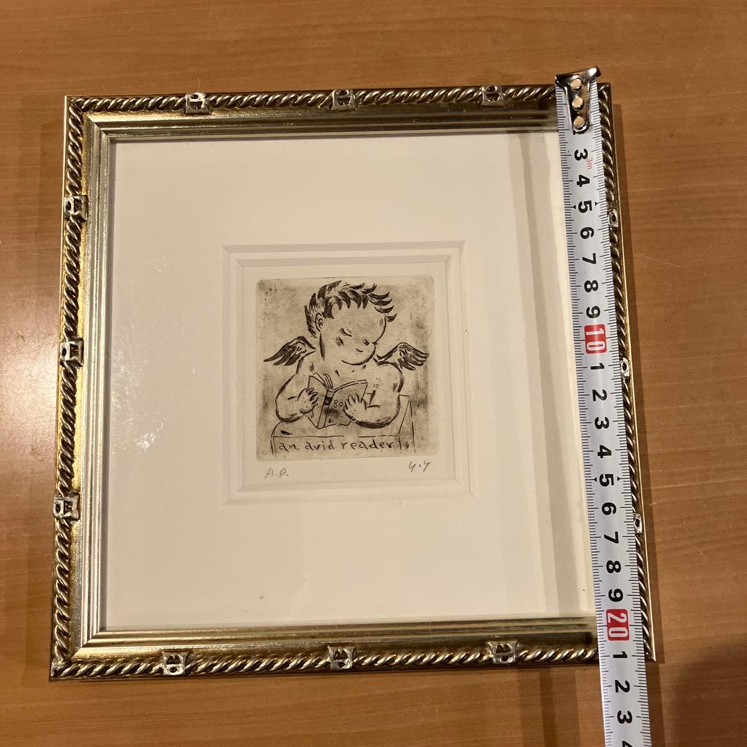 山岡康子　angel　銅版画 　天使　エンジェル　木製　AP 中古