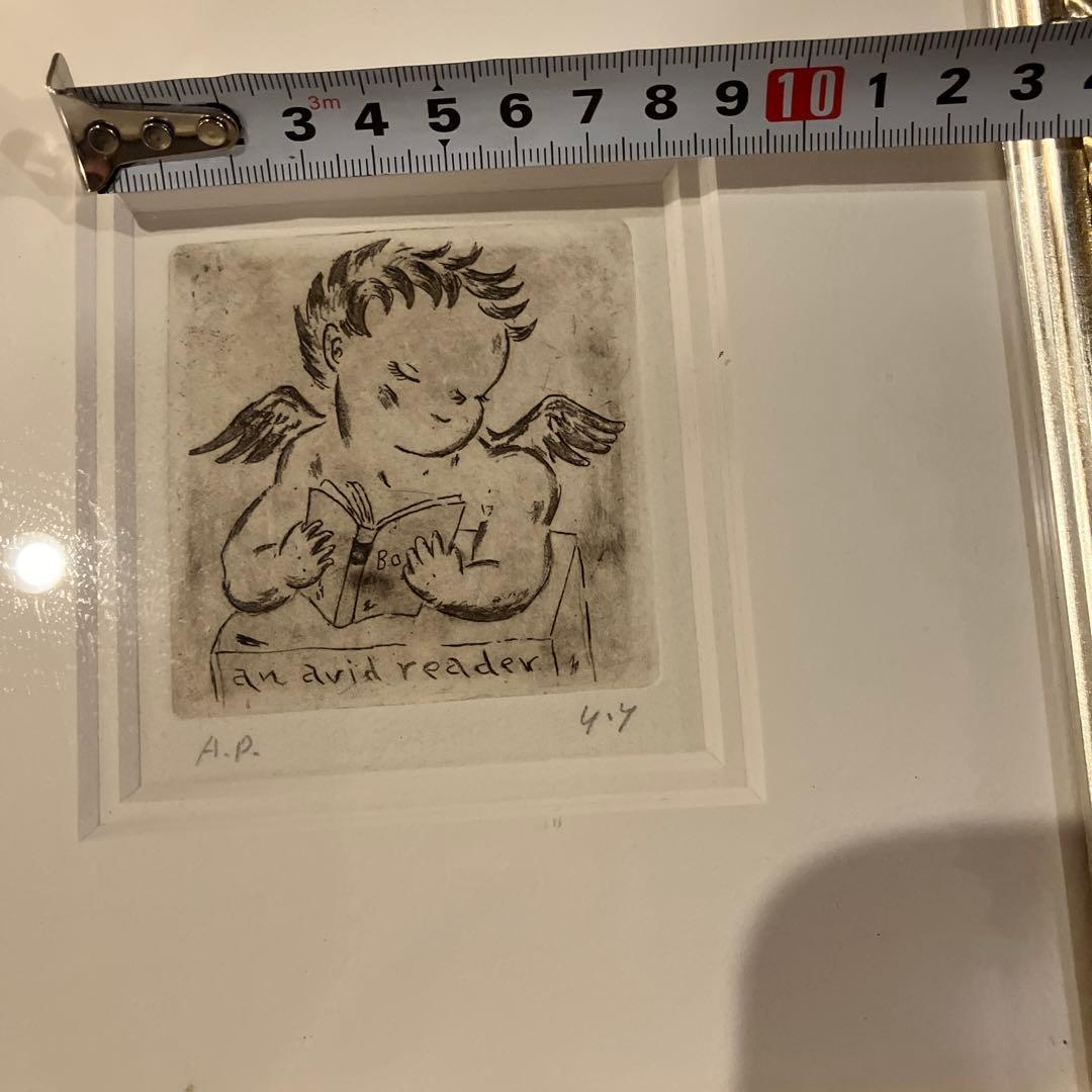 山岡康子　angel　銅版画 　天使　エンジェル　木製　AP 中古