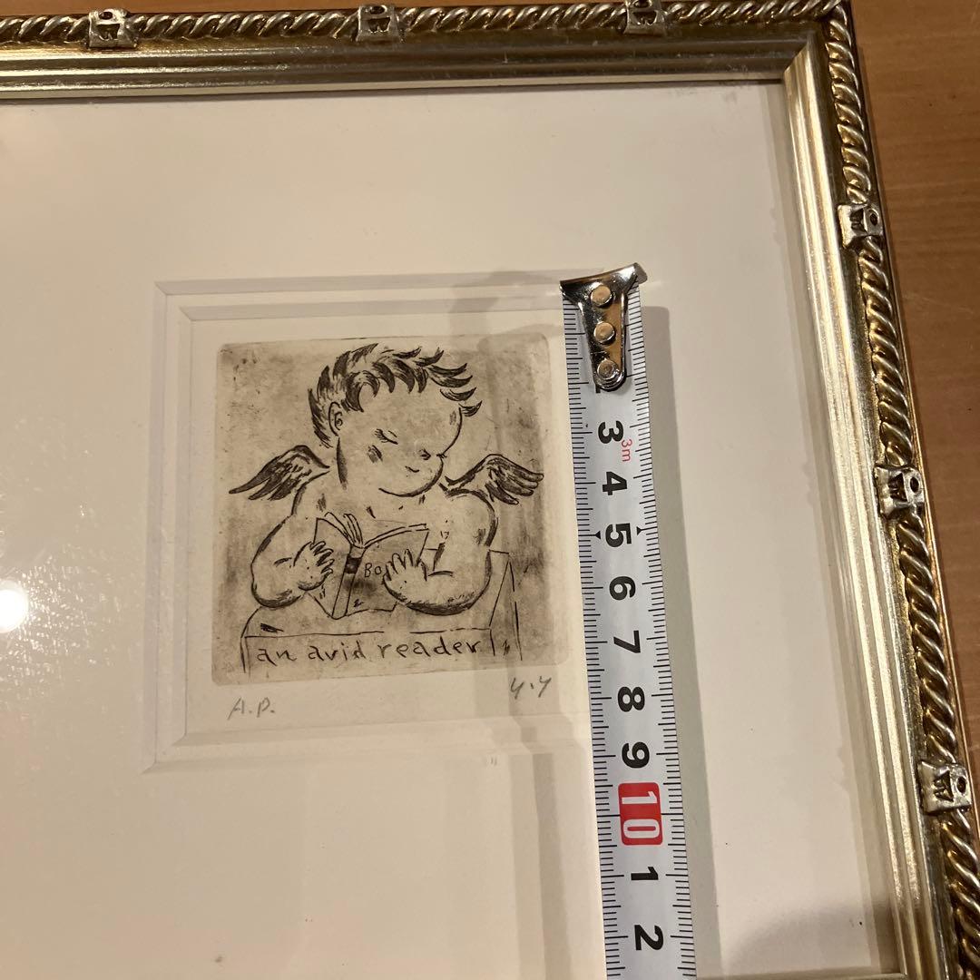 山岡康子　angel　銅版画 　天使　エンジェル　木製　AP 中古