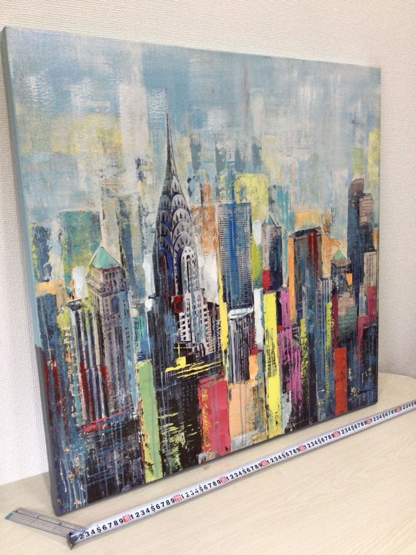 現代アート ニューヨークシティー アクリル絵画 風景原画 30号 80×80cm