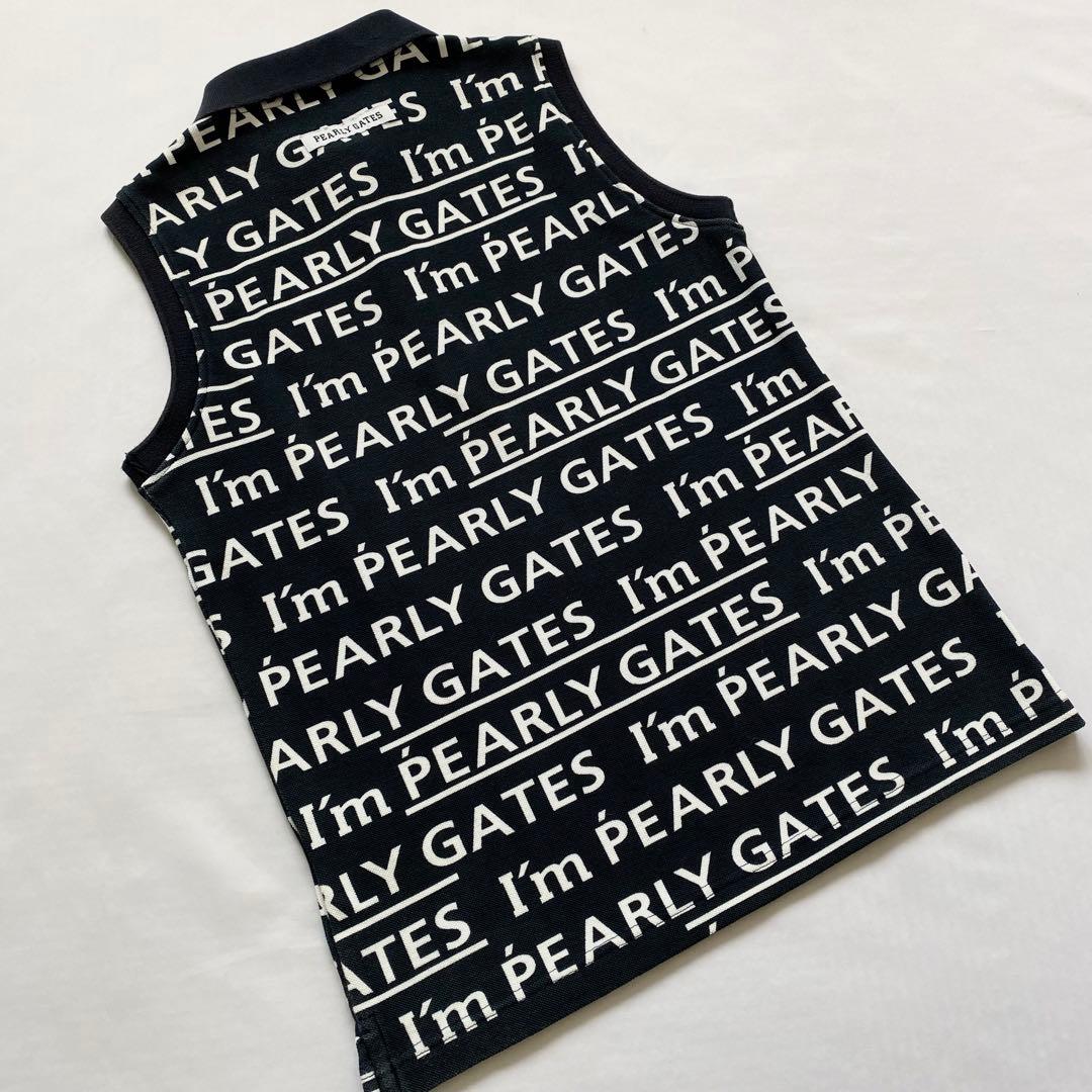 PEARLYGATES　30周年モデル　ロゴ総柄ノースリーブポロシャツ　紺×白