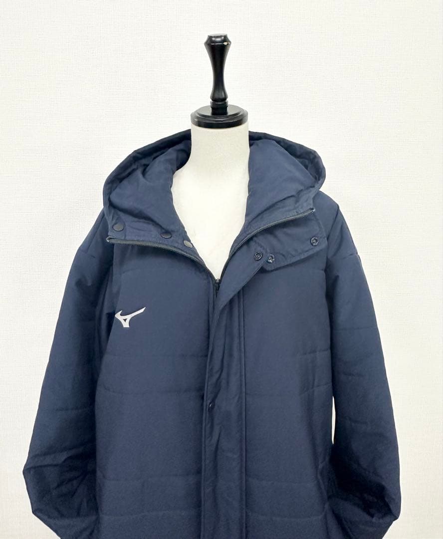 【みん様】ミズノ 野球 サッカー 陸上 ベンチコート 中綿 ネイビー 美品