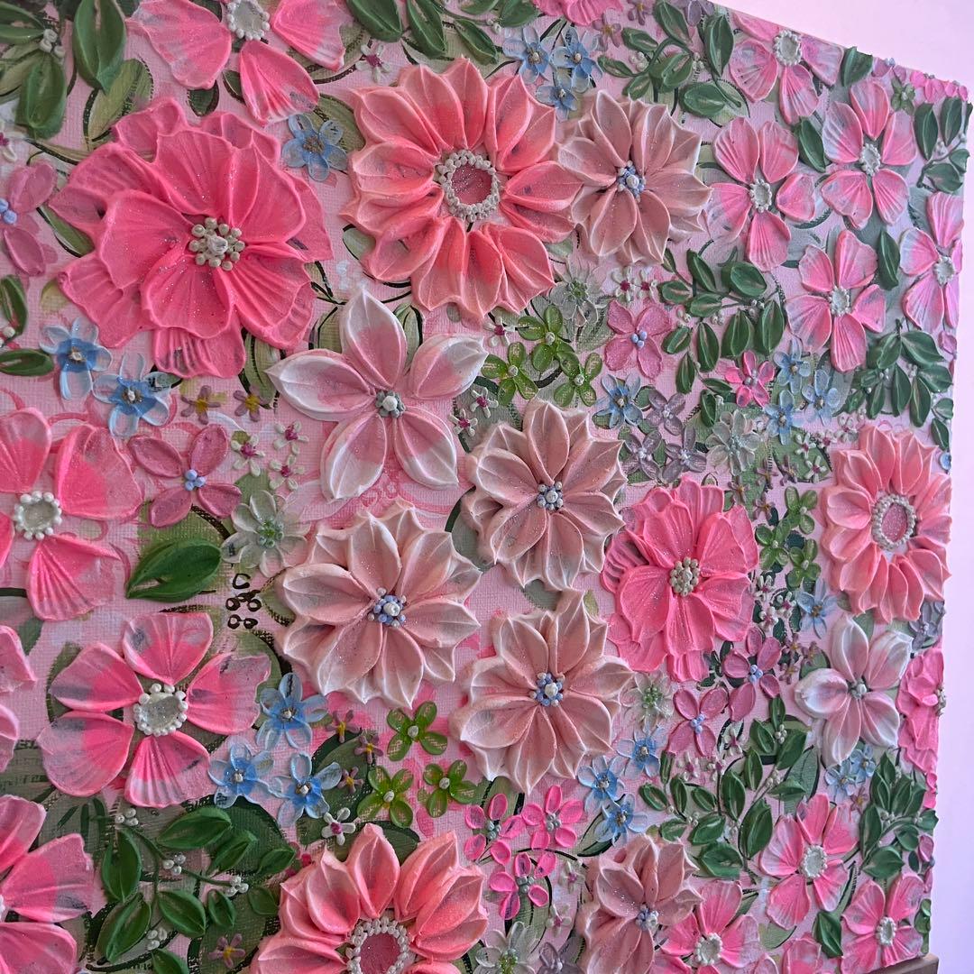 ピンク　ピンクのお花 壁掛けアート 絵画 花の絵 フラワーアート フランフラン