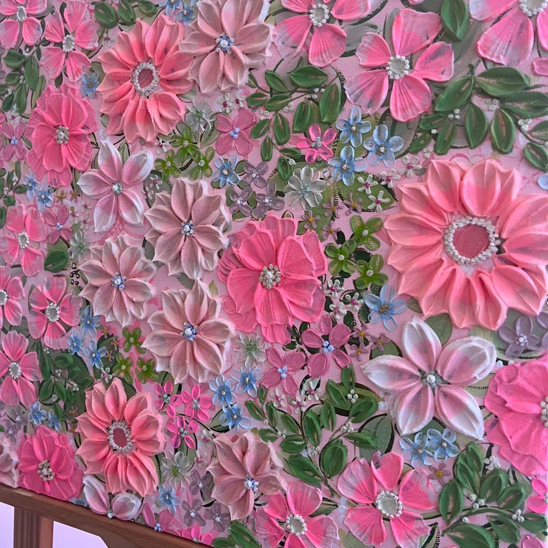 ピンク　ピンクのお花 壁掛けアート 絵画 花の絵 フラワーアート フランフラン