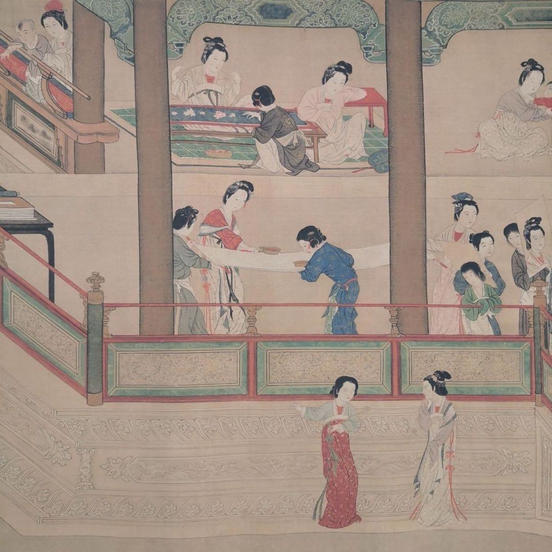 漢宮春暁図 長巻 掛軸 70×330cm 中国人物画