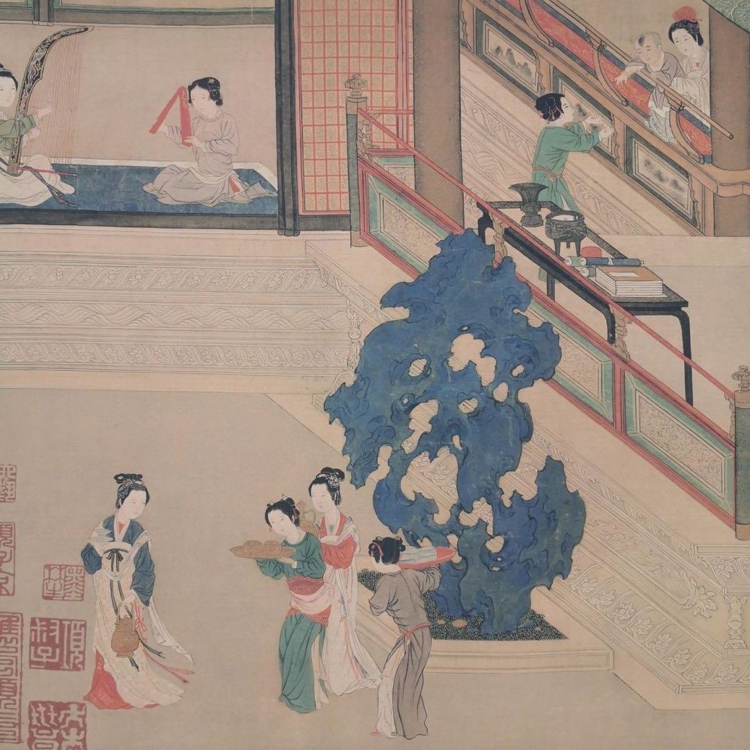 漢宮春暁図 長巻 掛軸 70×330cm 中国人物画