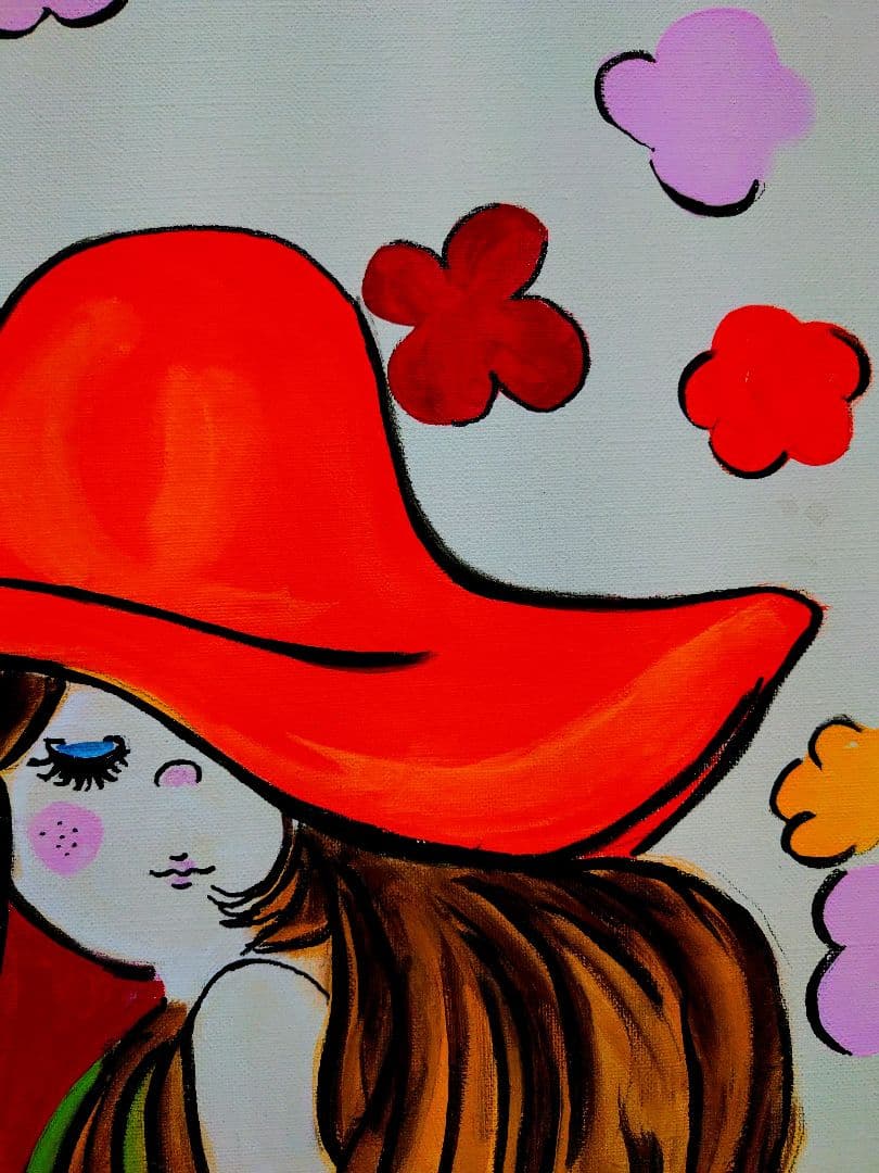 【F6号】水森亜土　手描き作品/表裏サイン・裏描き有/油彩/アクリル/額縁/額装