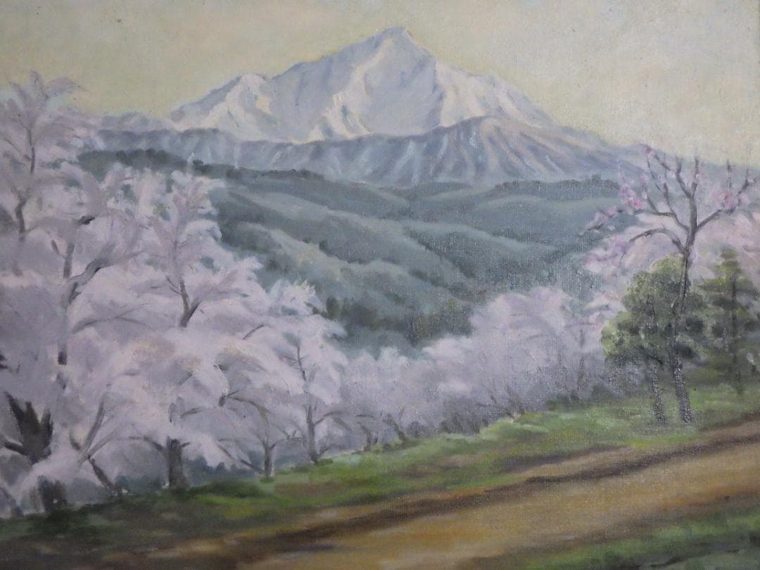真作 室星董道 油彩 春 鯨波高台より 1963年 個展 NHK 額装 F10
