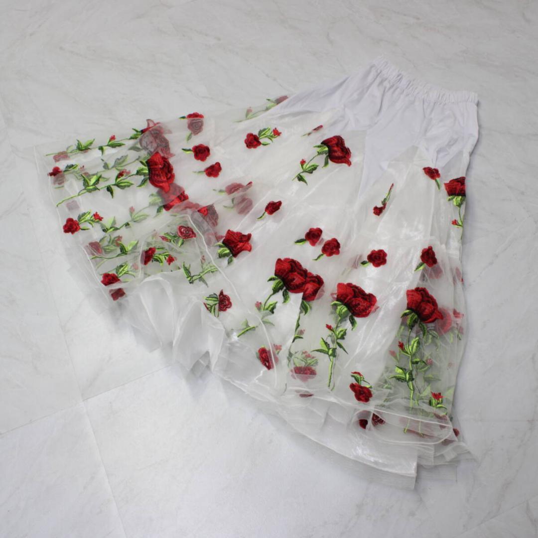 【美品 社交ダンス衣装】スカート レッスン着 レッスンウェア 白 赤 緑 花柄