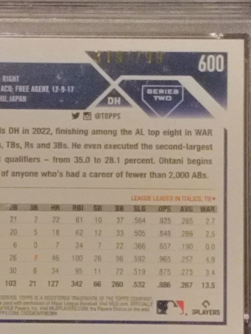 【PSA9】鑑定済み 大谷翔平 2023 Toppsパープル799枚限定シリアル