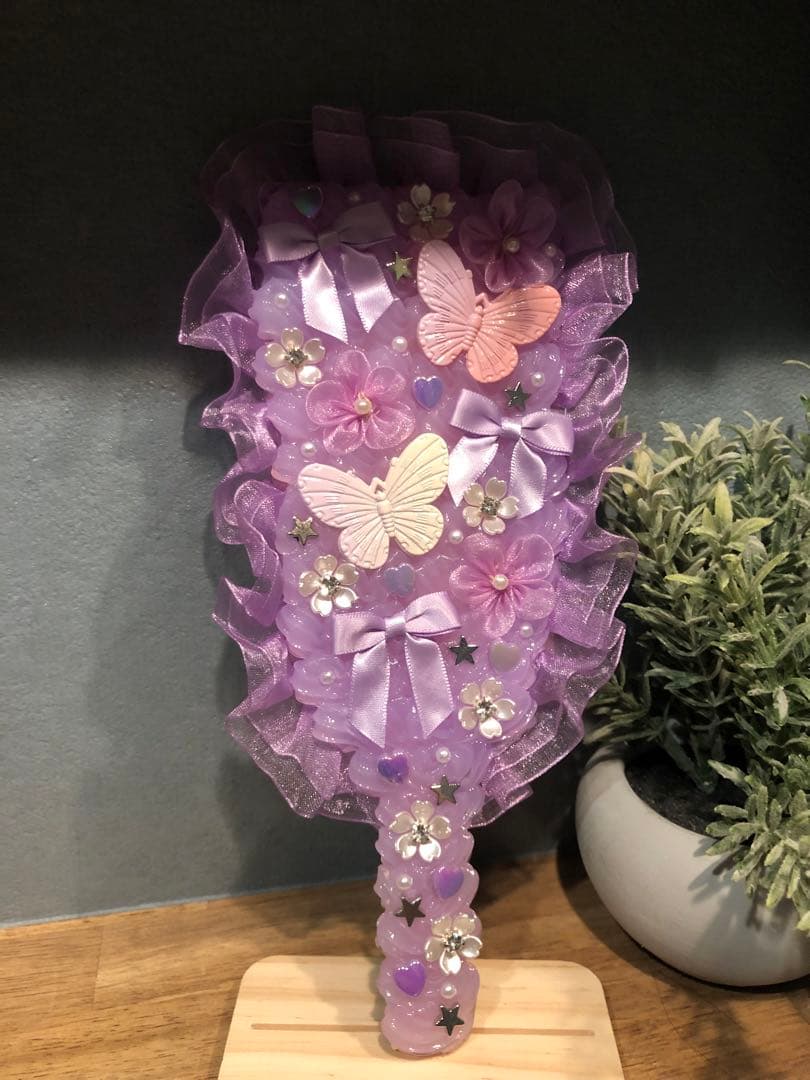 【ハンドメイド】ホイップデコ　羽子板　紫蝶レース
