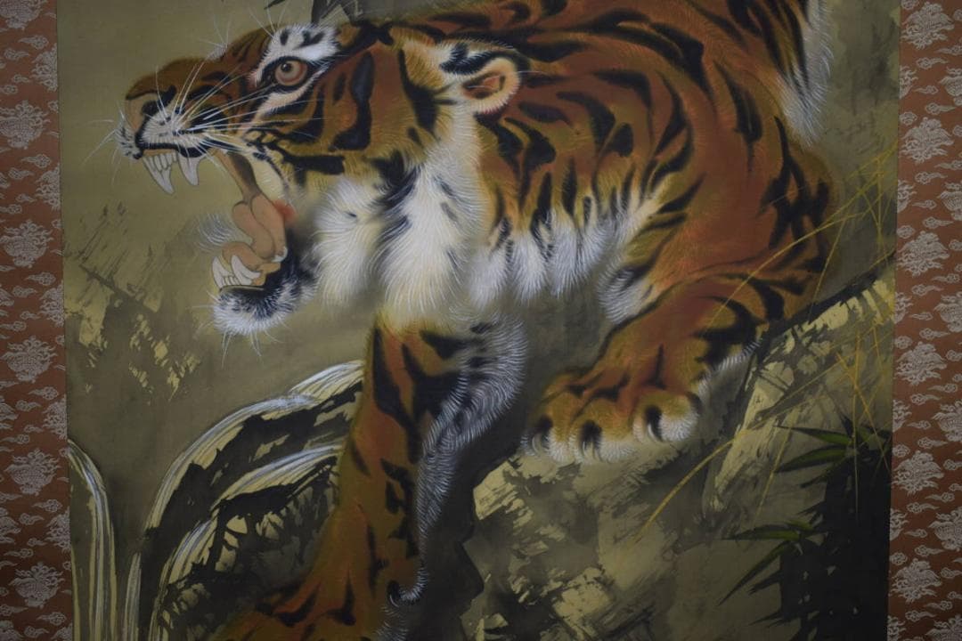 真作/晃堂/猛虎図/美品/布袋屋掛軸HF-483