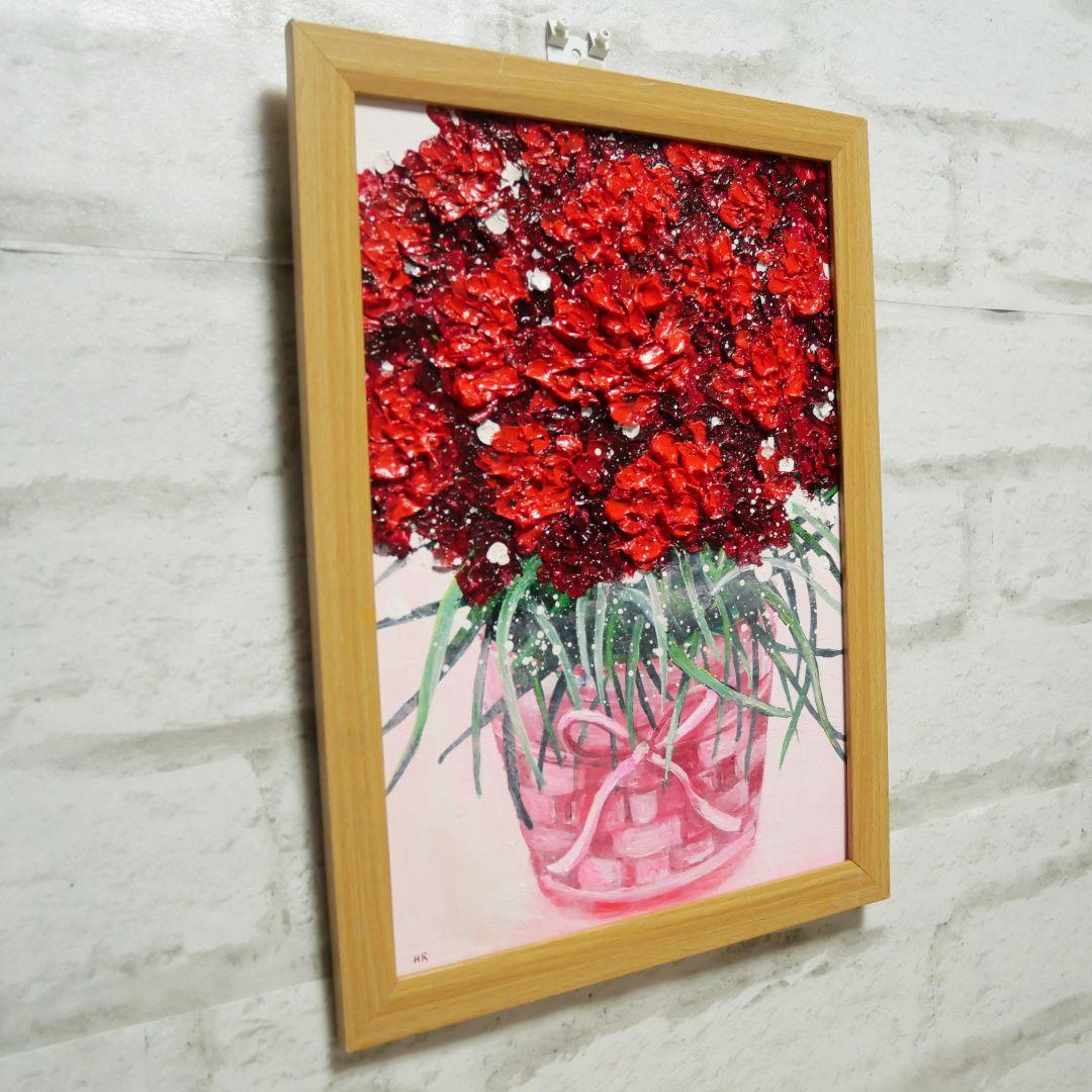 油絵 油彩 油彩画 絵 絵画【赤いカーネーション】