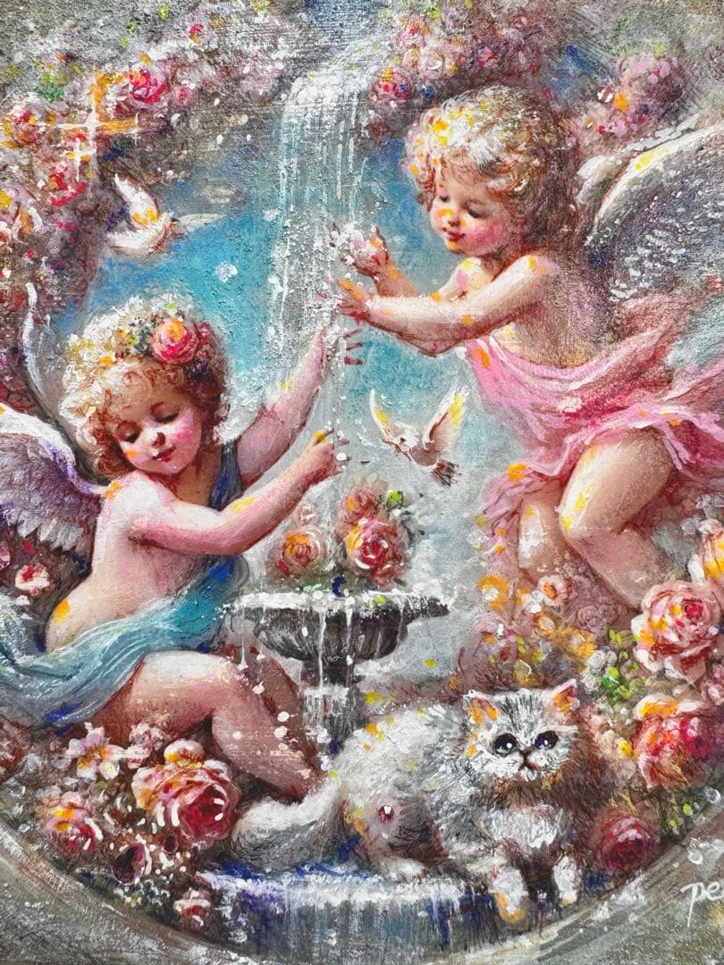 絵画原画《平和の泉》　　水の滴が気持ち穏やかに出来そうな作品　キラキラコラージュ