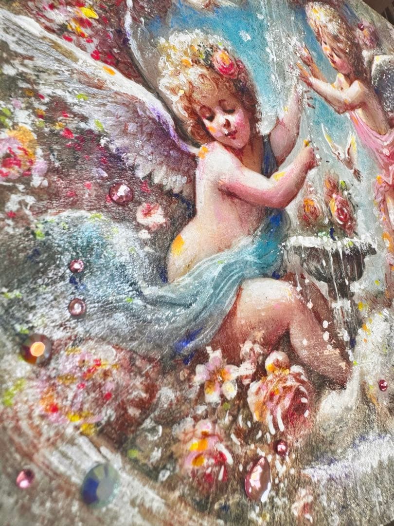 絵画原画《平和の泉》　　水の滴が気持ち穏やかに出来そうな作品　キラキラコラージュ