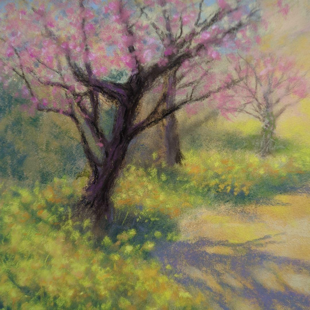春　風景画 　額、マット付き　原画　絵画　パステル