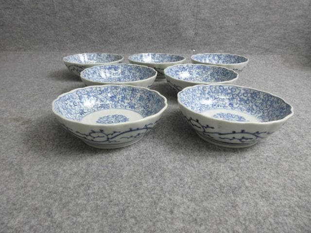 古伊万里染付唐草模様なます皿7枚 [B28719]