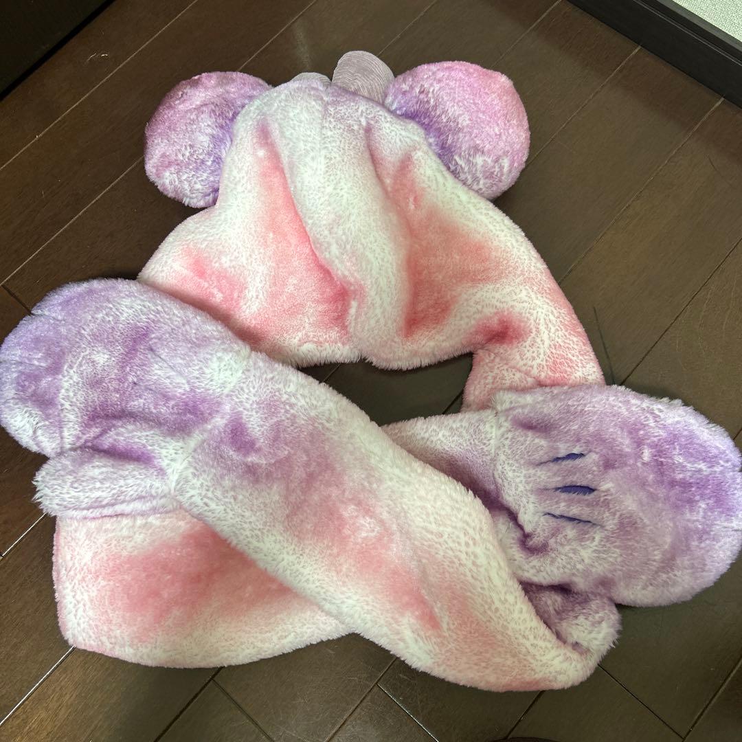 ディズニー　ミニー　マフラーキャップ　ファンキャップ　ピンク　紫