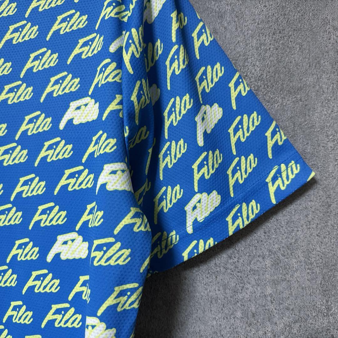 FILA GOLF フィラゴルフ 半袖 ポロシャツ ロゴ 総柄 ブルー M