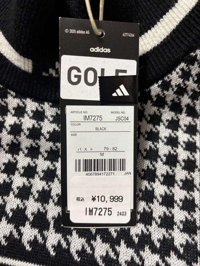 adidas GOLFアディダスゴルフ ウール混ニットセーター千鳥柄　ブラック
