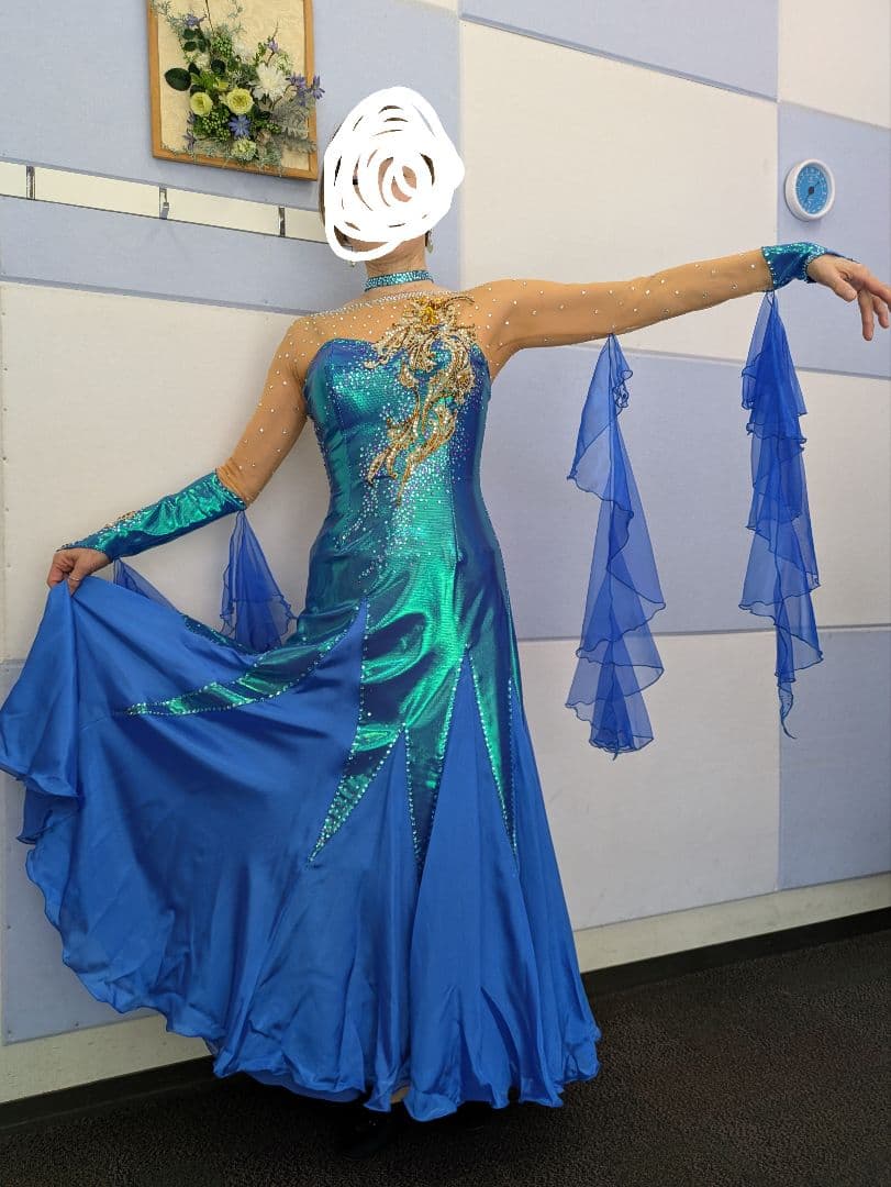 社交ダンス✨【カオリ】日本製✨青色✨高級ドレス✨美品✨スタンダード
