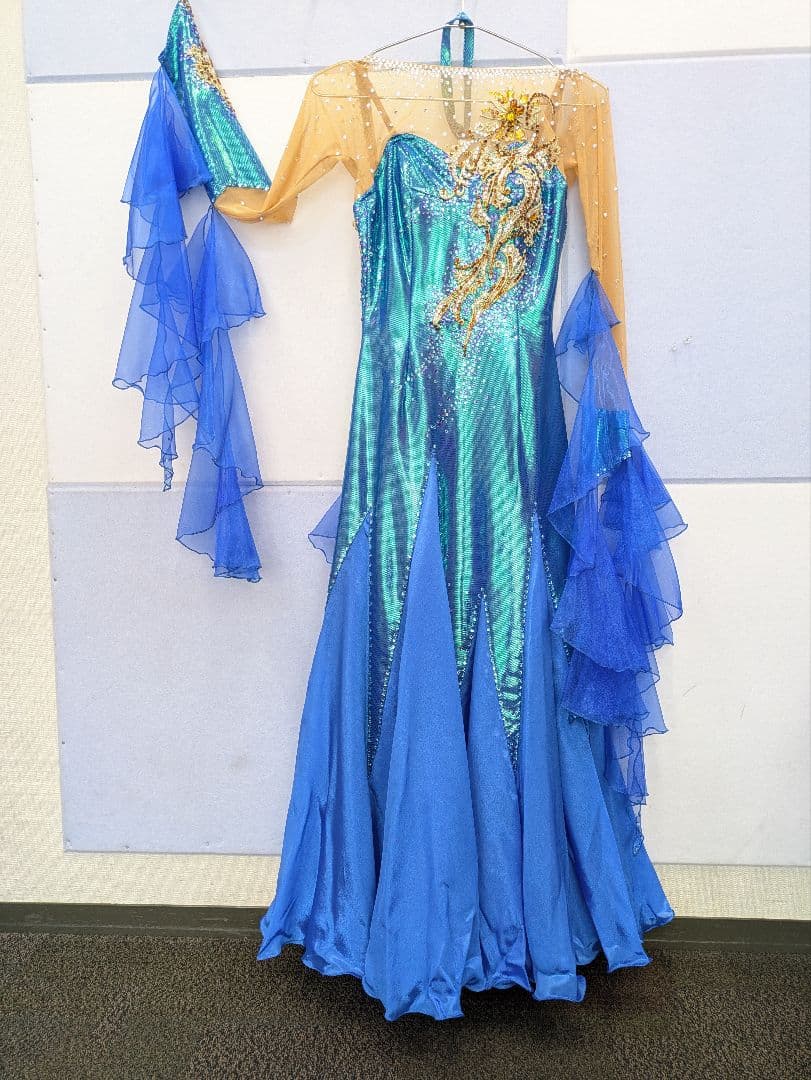 社交ダンス✨【カオリ】日本製✨青色✨高級ドレス✨美品✨スタンダード