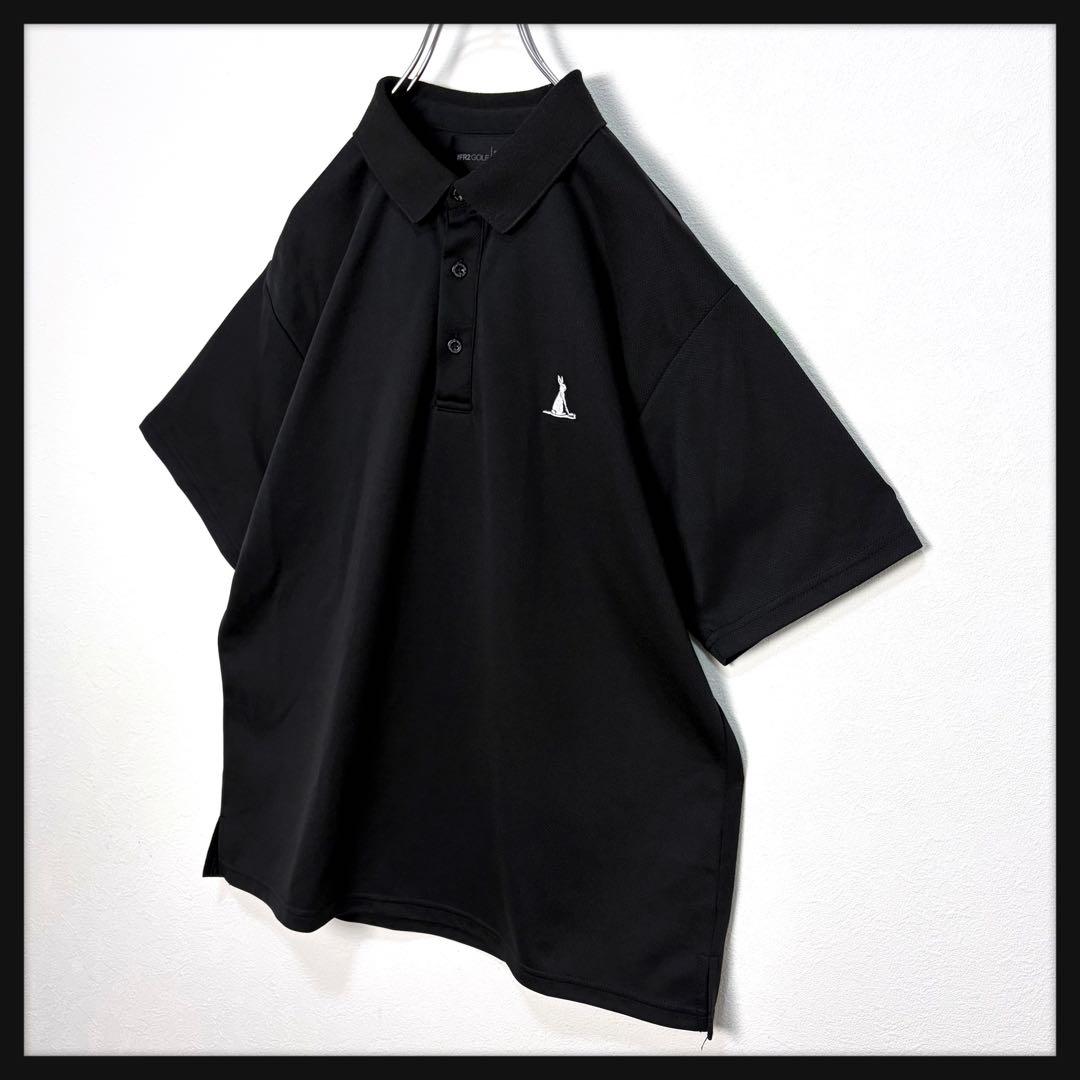 【美品】FR2 ゴルフ バックロゴ 刺繍ロゴ ポロシャツ ブラック ゴルフウェア