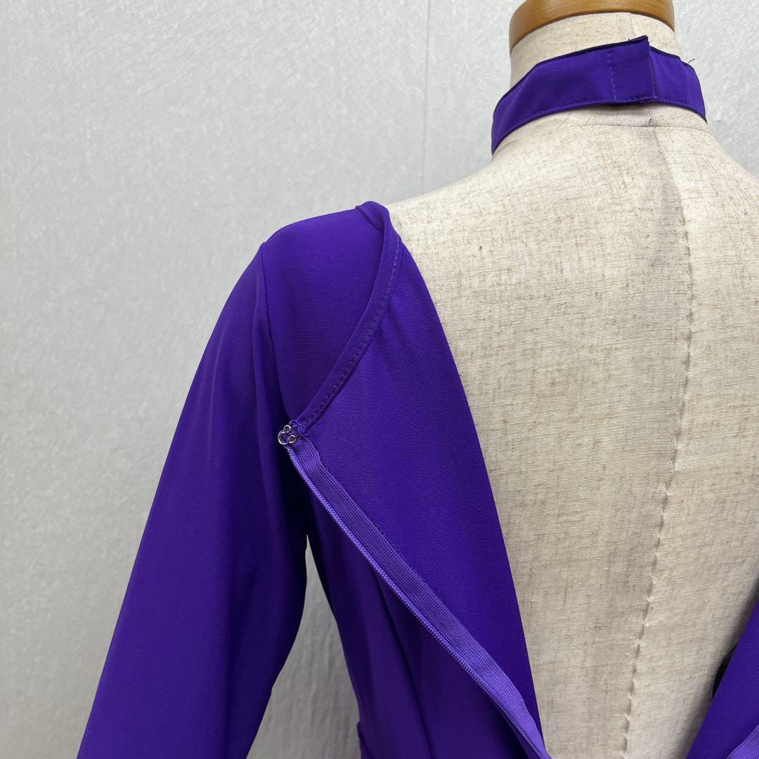 新品 社交ダンス ワンピース 青紫 無地 サイズML