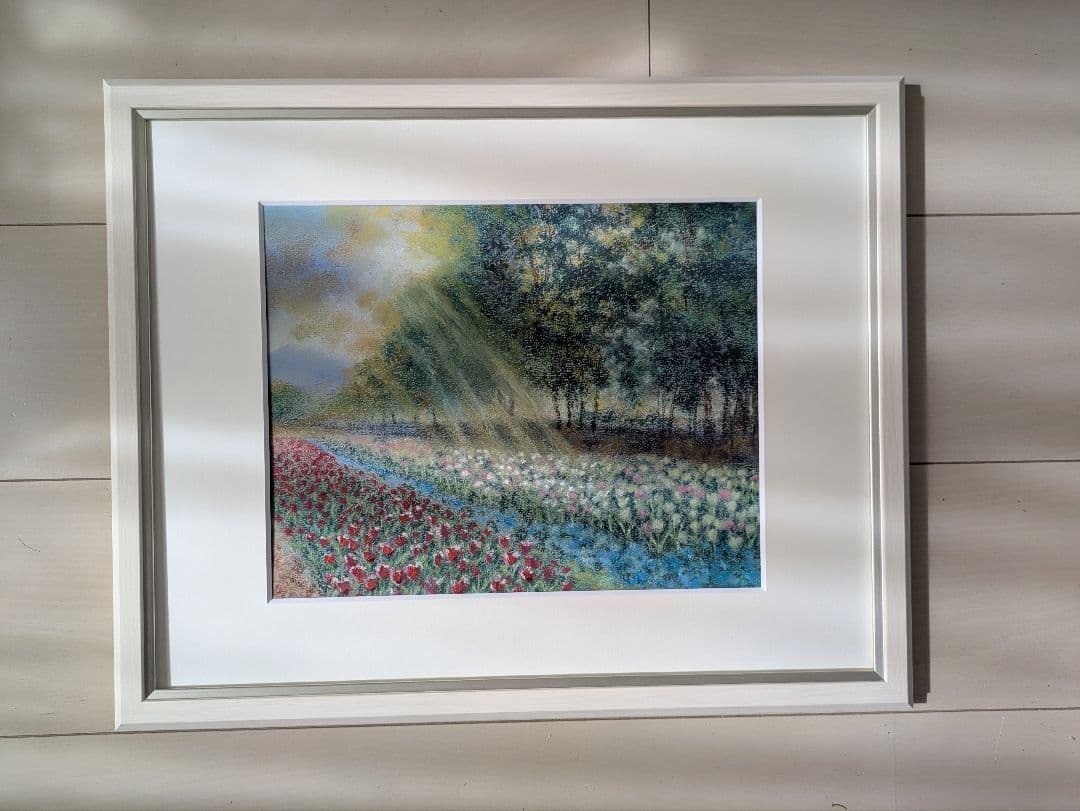 【癒しの絵画】チューリップ 額縁入り インテリア 風水 春 花　原画