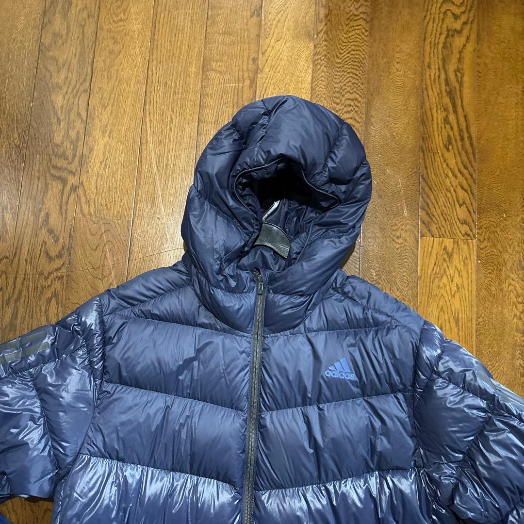 タイムセール✴︎美品✴︎ adidas Oサイズ ネイビー ダウンコート フード付き