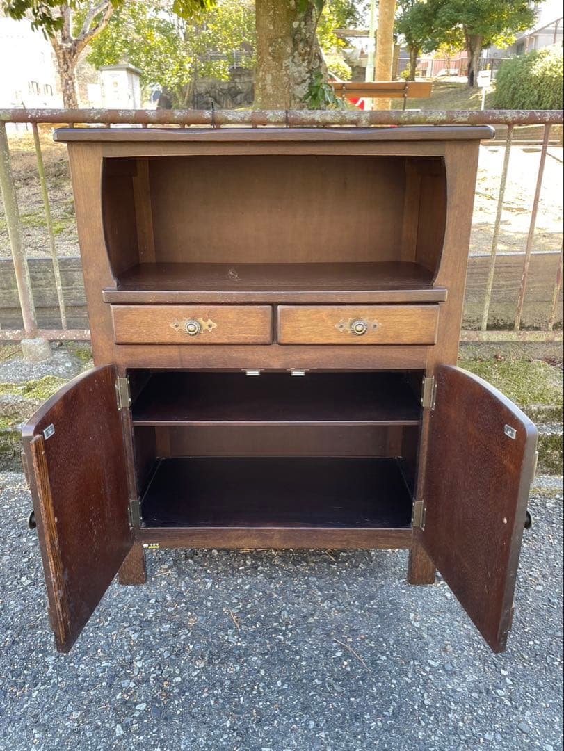 カリモク家具　ブラウン木製キャビネット 引き出し2つ